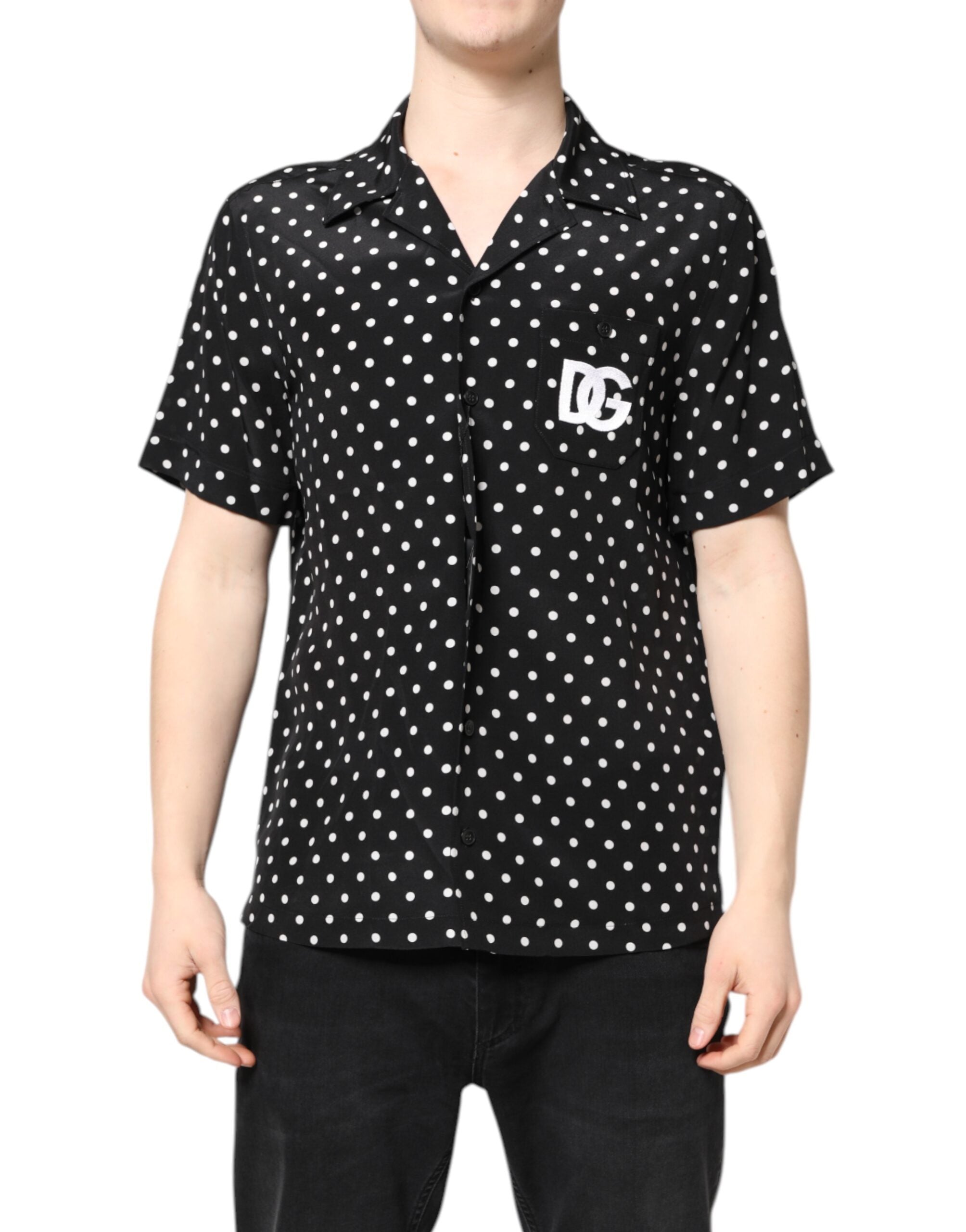 Dolce & Gabbana Black Polka Dot Short Sleeve Shirt Casual Shirt